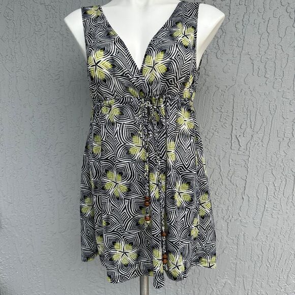 New York & Company Tops - New York & Company Sleevelss Empire Tunic Blouse Navy/Green Print L EUC​